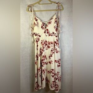 Lulus Cream And Red Strappy Tie Dress Knee Length NWT Size Medium Boho Festival